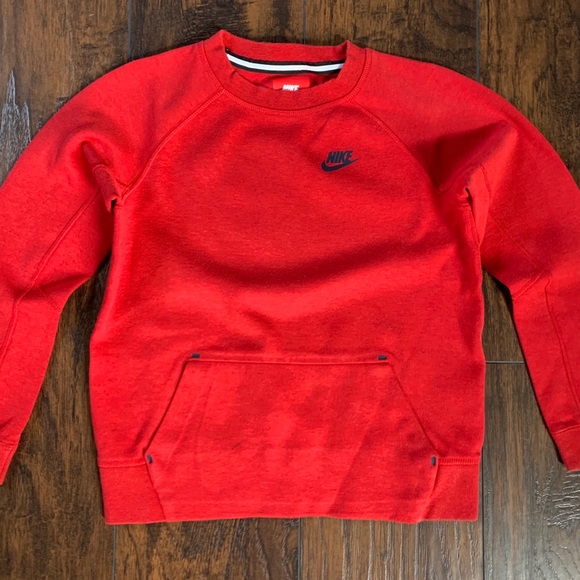 Boys Nike Tech Crew Fleece Red Heather Medium - Picture 1 of 4